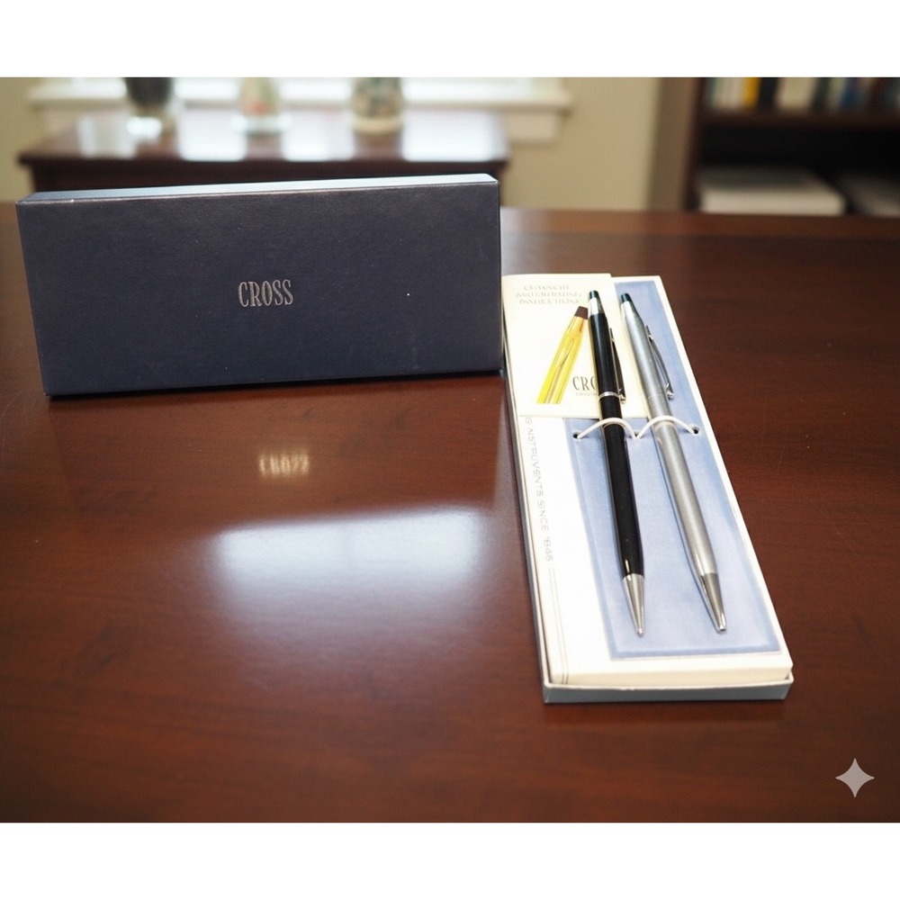 Cross Century Chrome Ballpoint Pen and Mechanical Pencil Set with‎ Box USA Vtg